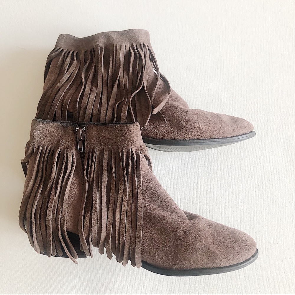 Steve Madden Fringe Ankle Boots Grey Suede 9.5